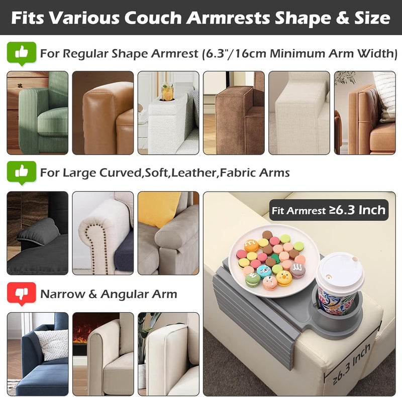 GHKINMAL Couch Cup Holder Tray, Large Couch Arm Table with 360° Ratated Phone Holder, 3 in 1 Bamboo Sofa Armrest Tray with Anti-Slip Couch Organizer for Remote,Cellphone,Snacks - Image 2